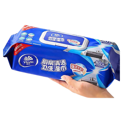 维达厨房湿巾80片大包装去油去污一次性抹布家用油烟机清洁湿纸巾