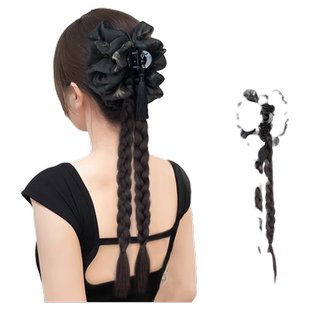 假发辫子女夏日水墨流苏抓夹麻花辫新中式仿全真人发长发马尾双辫