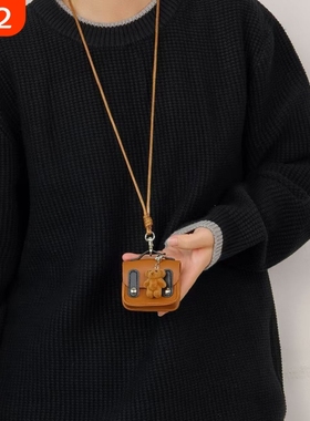 韩国博主同款皮质小熊包包挂件吊坠项链长款毛衣链编织绳链