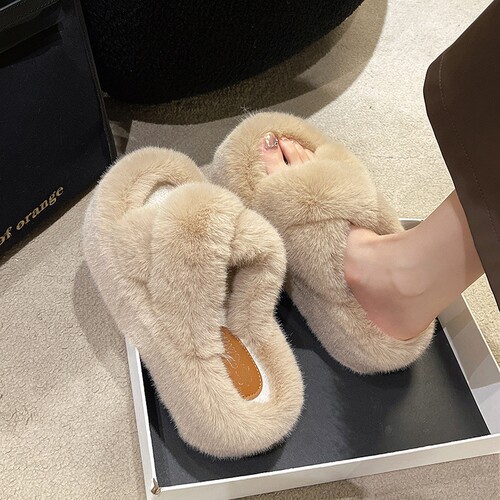 意尔康心选小众交叉厚底毛毛拖鞋女2026秋冬新款仙女风毛绒棉拖增