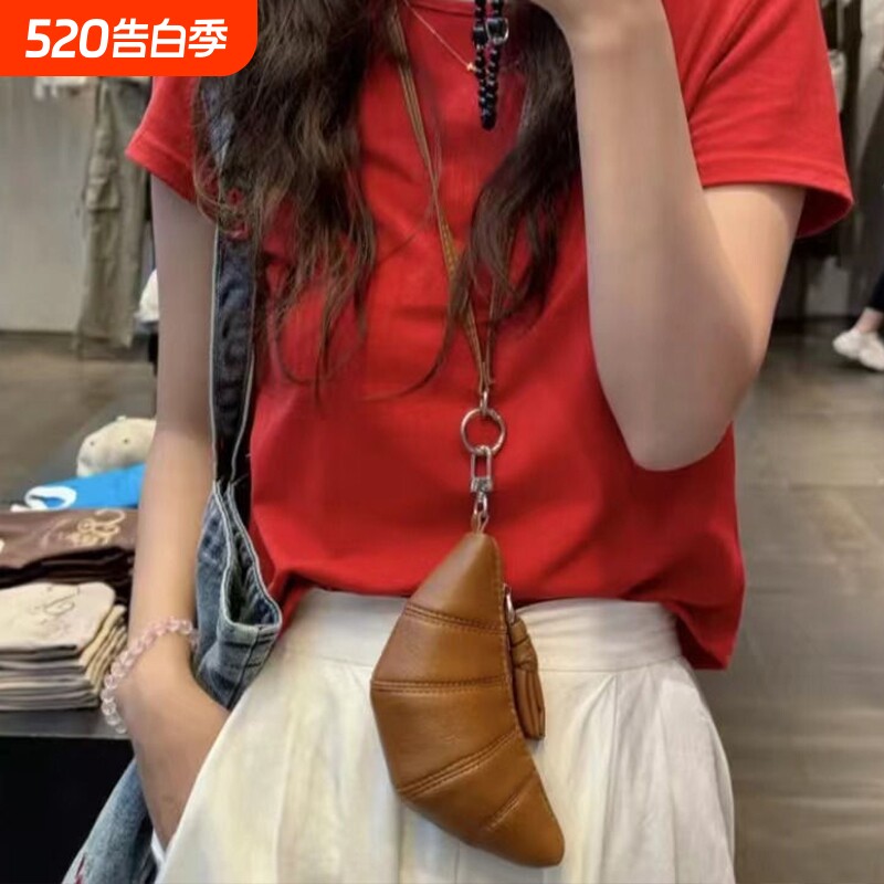 网红可颂牛角包2026小众迷你复古钥匙包百搭口红耳机包挂脖零钱包