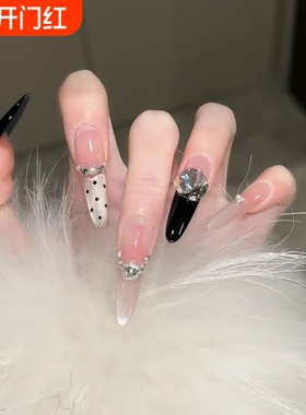 【黑金赫本】细狗长尖穿戴甲香槟金美甲黑色爆闪猫眼可拆卸手工甲