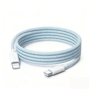 新款 14系列1.5米单条蓝色 炫彩编织数据线PD30W适用苹果iPhone8