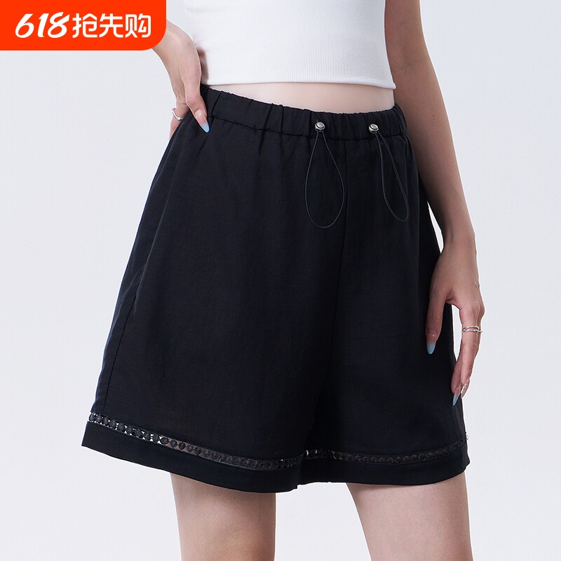 孕妇短裤夏装外穿黑色亚麻阔腿裤2026新款小个子孕期裤子夏季薄款