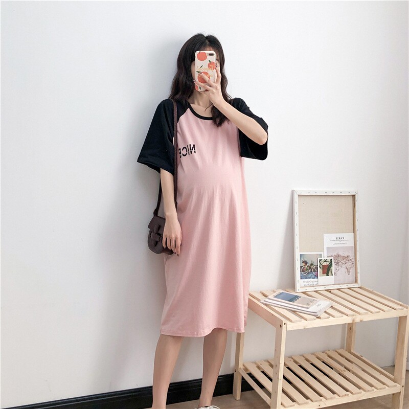 8504哺乳衣外出时尚夏季短袖哺乳连衣裙休闲中长款喂奶衣哺乳裙潮
