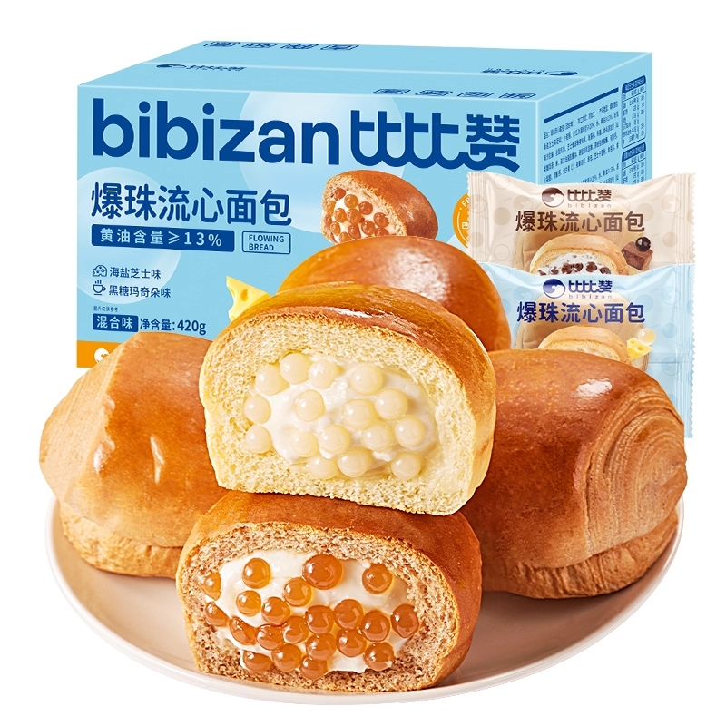 比比赞啵啵爆珠流心面包420g【混合味】*1箱