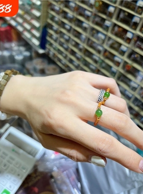 原创设计橄榄核戒指搭配天然碧玉戒指天然女款碧玉圆珠礼物