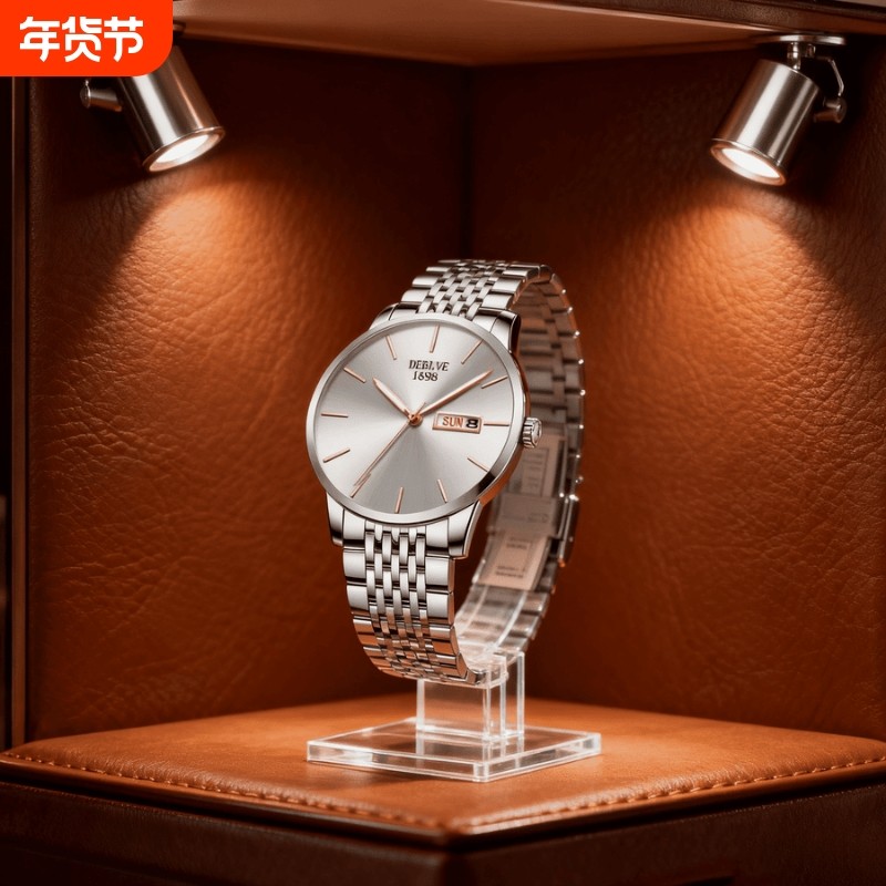 全自动男表手表男款机械风全自动防水数字双日历防水腕表男高级感