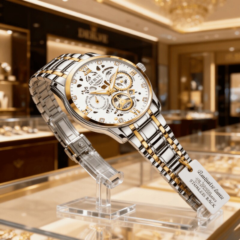 正品瑞士2024新款手表男士全自动机械风防水精钢带双日历男表夜光