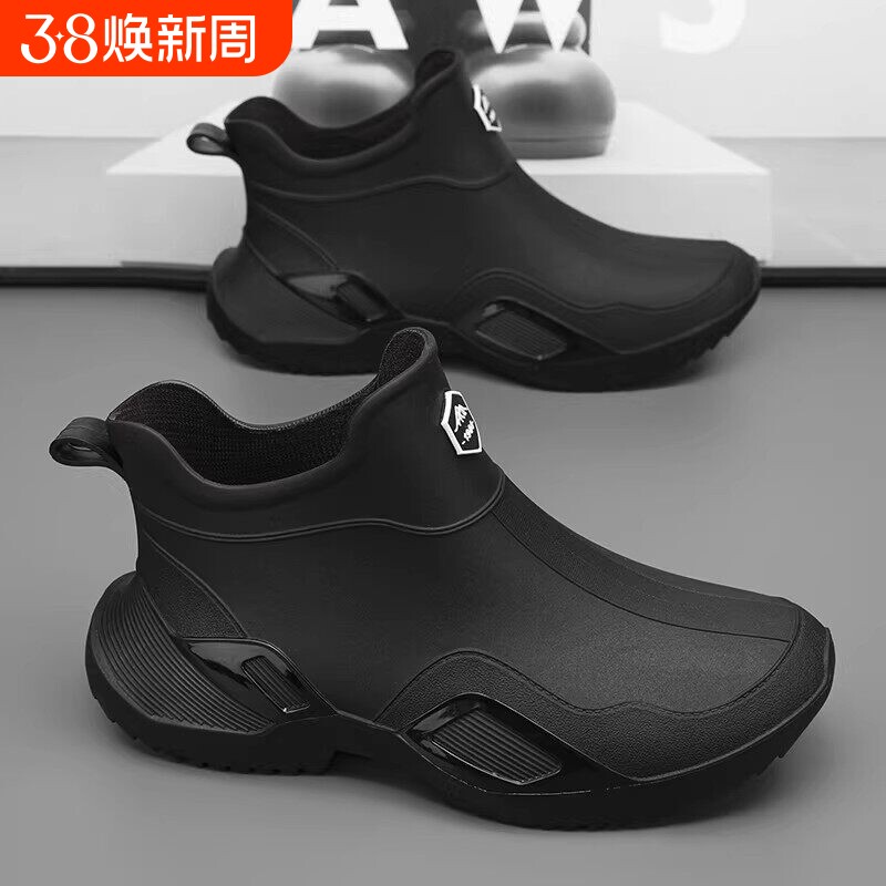雨鞋男士春季厨房工作防水防滑水鞋外卖骑手专用钓鱼黑色劳保雨靴