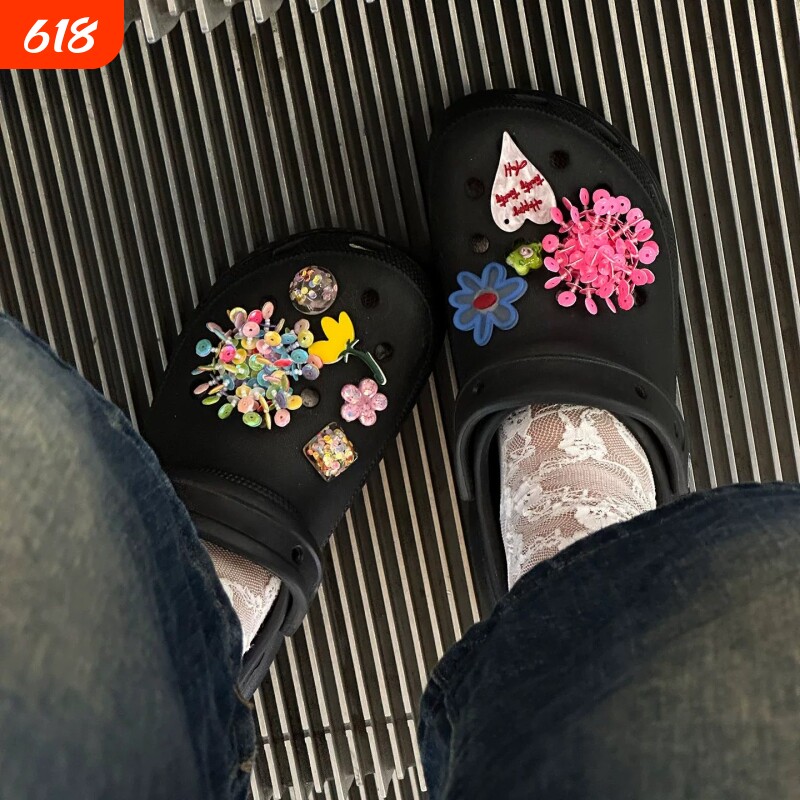 洞洞鞋配饰diy鞋花高级感配件卡扣黑色洞洞鞋饰品鞋子多巴胺鞋扣