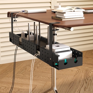 桌下理线架收纳置物架免打孔电脑桌底理线槽盒电线路由器放置架