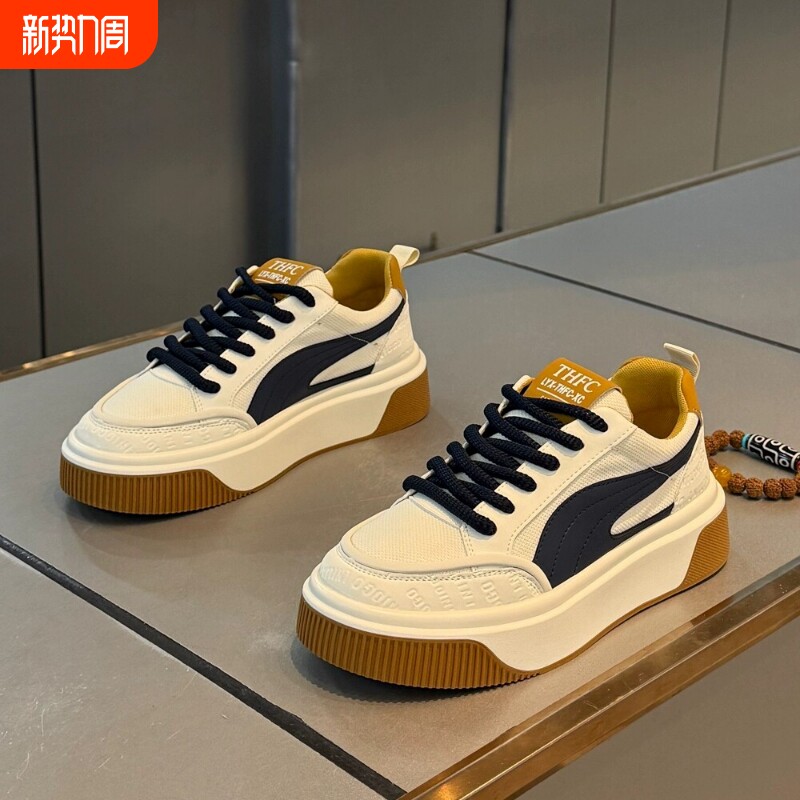 时尚蜘蛛王男鞋2026新款秋季潮流百搭休闲厚底板鞋学生网面透气运