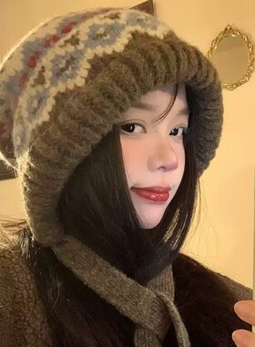 新款加厚针织情侣保暖套头帽子