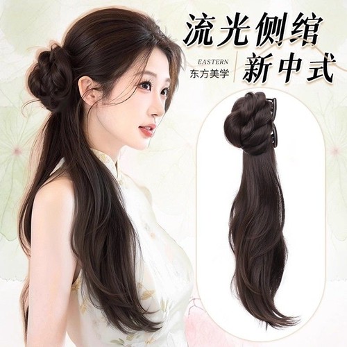 新中式假发辫马尾轻国风清冷微卷