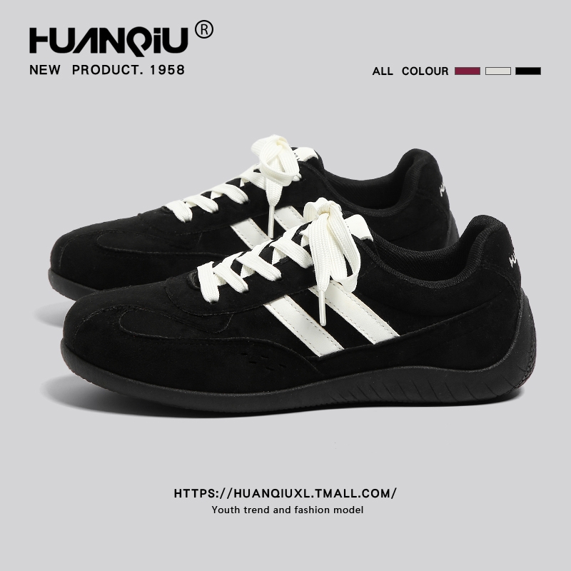 环球黑色内增高德训鞋女款2025年秋季新款百搭运动休闲舒适鞋子女