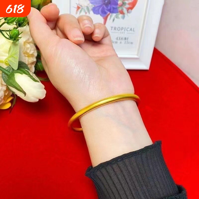 仿真金手镯专柜同款古法实心越南沙金素圈手环女时尚磨砂首饰镀金