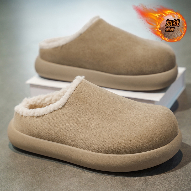 勃肯鞋男冬季加绒保暖复古棉拖鞋皮毛一体加厚百搭包头半拖穆勒鞋