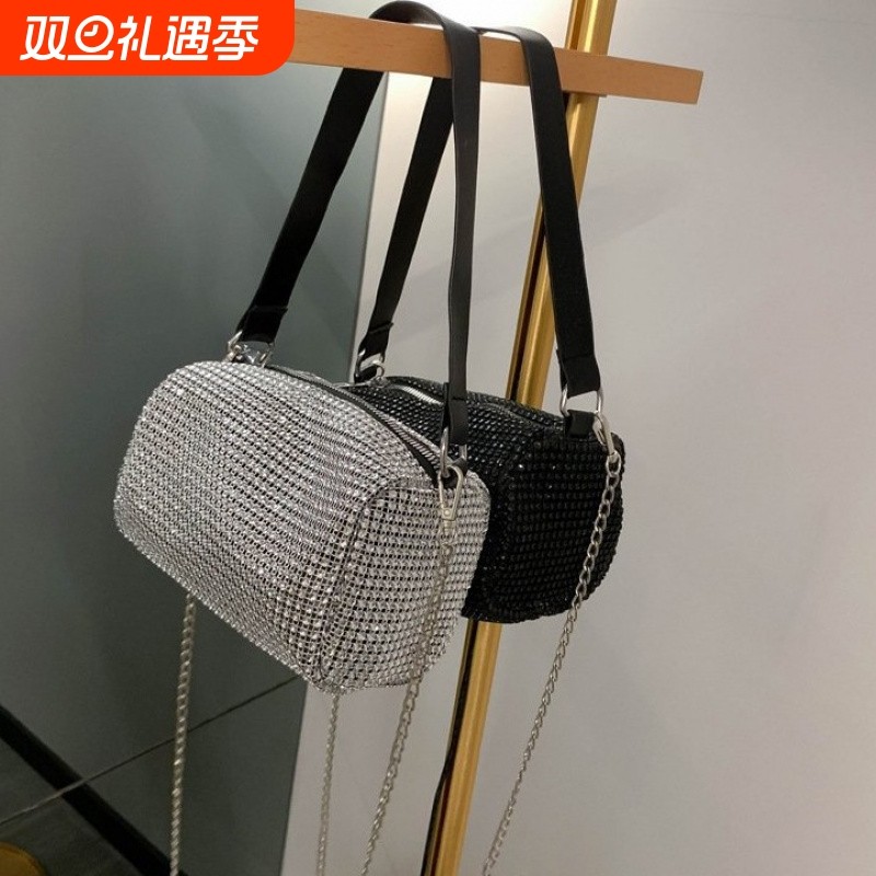 新款潮流包包女斜挎包闪亮手提小包手拎包闪亮圆筒手拎女包潮