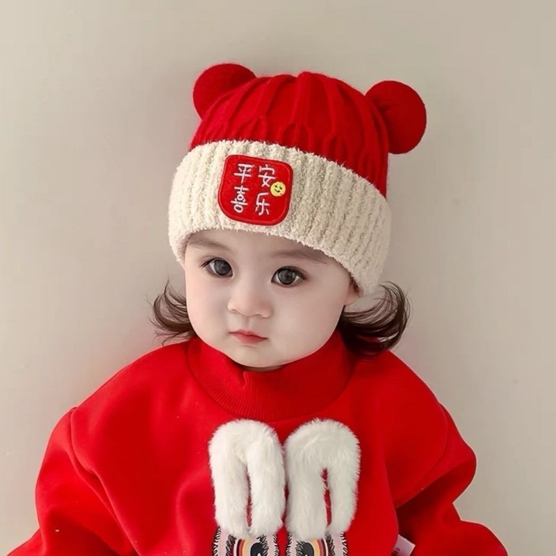 婴儿帽子秋冬季新年男童女童可爱保暖喜庆宝宝鹿角冬天帽龙角毛线