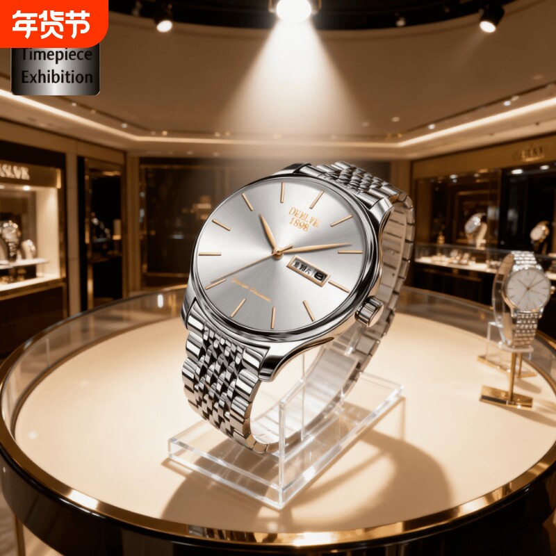 手表男款防水高级感全自动男表数字双日历防水腕表男机械风全自动