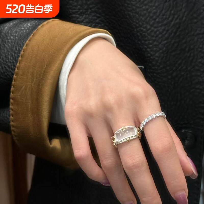 复古奢华招财小方糖戒指中古冰透高颜值气质戒指男女小众高级指环