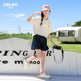 t恤夏季 女童初中生夏装 女大童短袖 2025新款 上衣 polo衫 青少年半袖