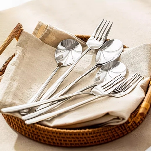 304不锈钢勺子叉子筷子家用个人专用食品级长柄餐勺精致羹叉勺