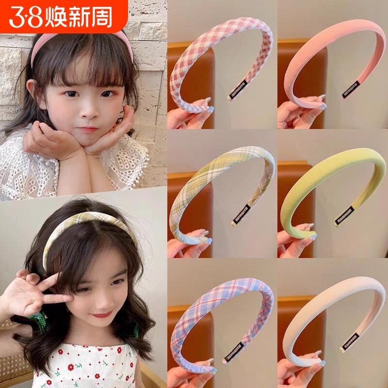 发箍儿童女格子2026新款童不勒头压发发卡发捆头饰女粉色白色绿色