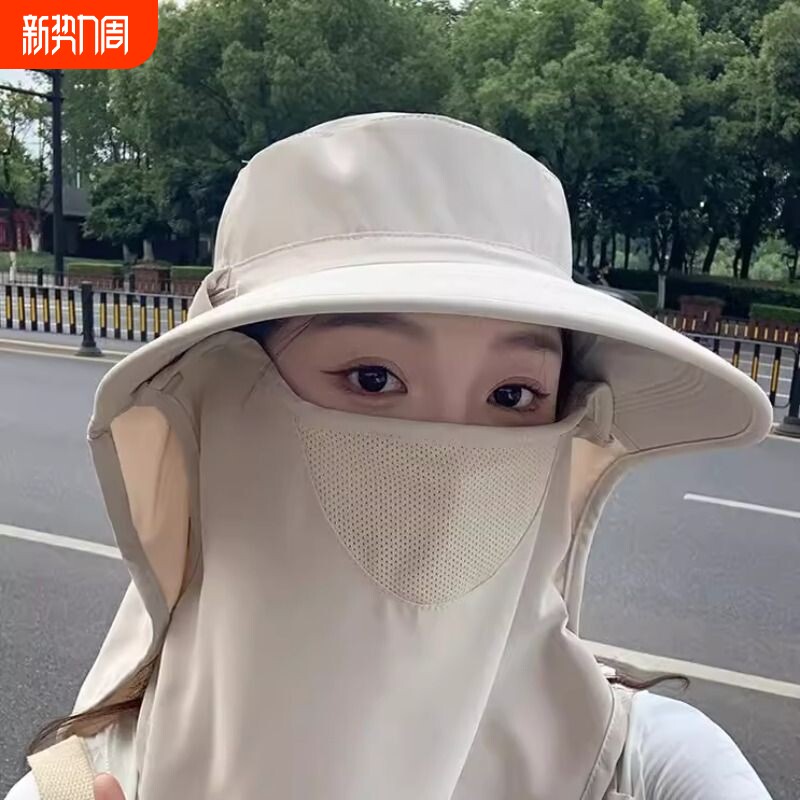 全方位防晒帽透气遮脸面罩护颈一体太阳帽防紫外线户外遮阳帽女夏