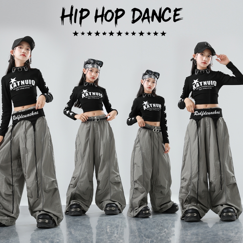 女童jazz爵士舞服装潮酷时髦少儿练功服舞蹈服套装儿童演出服女孩