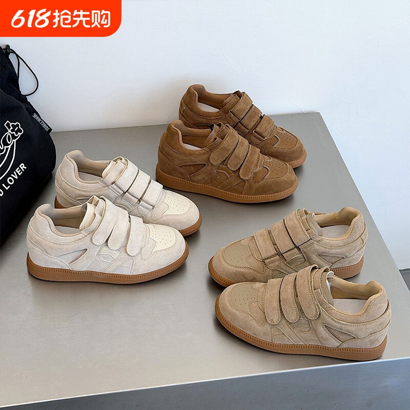 复古魔术贴德训鞋女2026新款小个子内增高女鞋反绒皮休闲百搭板鞋