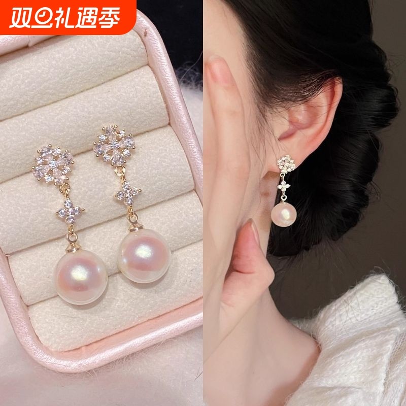 「花雪」珍珠方圆脸耳夹显脸小耳环蚊香盘无耳洞耳饰女耳钉雪花