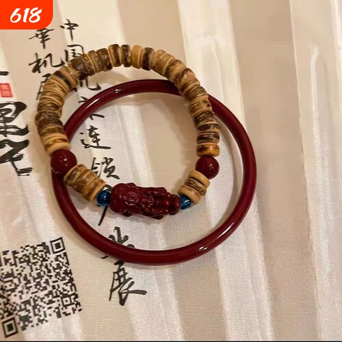 天然朱砂手镯女紫金砂貔貅手串新中式椰壳醒狮手链送女友生日礼物