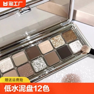 眼部防水提亮细闪珠光 泥盘roto12色眼影盘大地色哑光烟熏妆正品