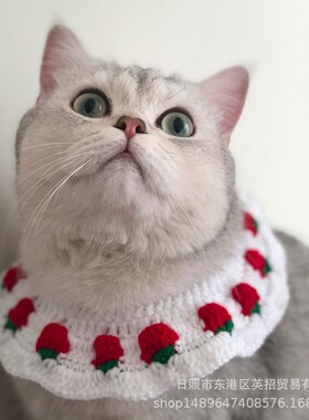 宠物饰品猫咪领结小樱桃假领手工编织项圈小清新水果领子