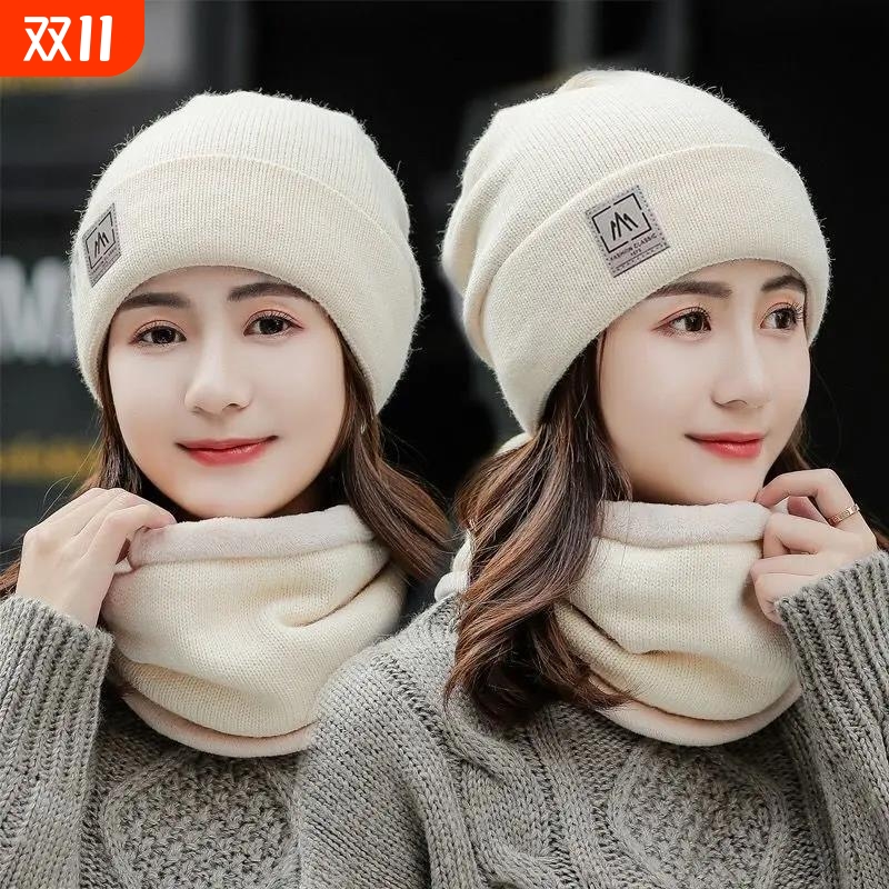 帽子女护耳帽冬天潮保暖秋冬季女士毛线帽加绒针织帽防风红色黑色