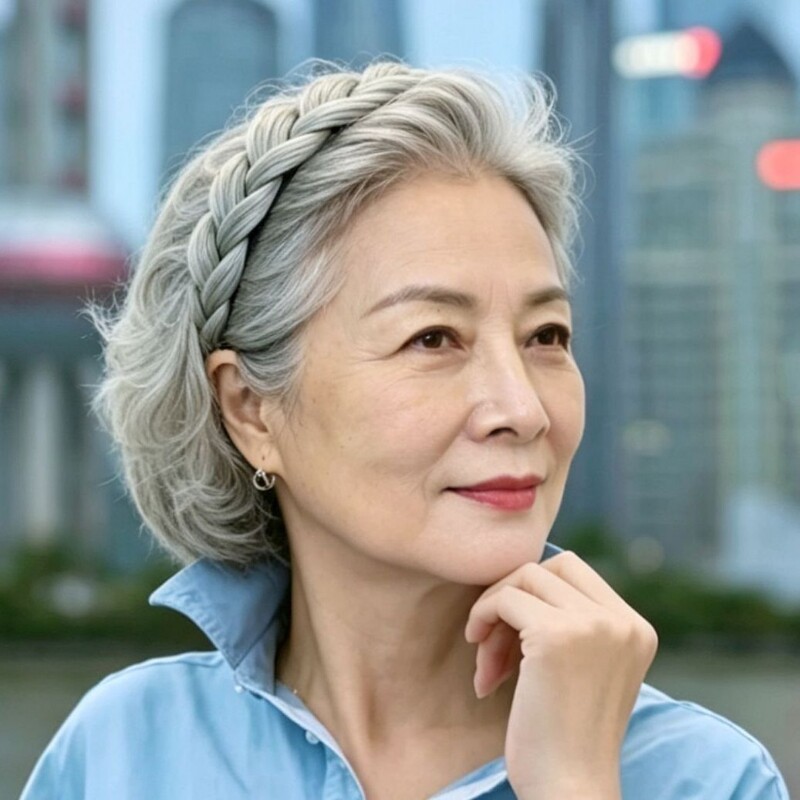 发箍假发一体超自然老年人麻花辫图片