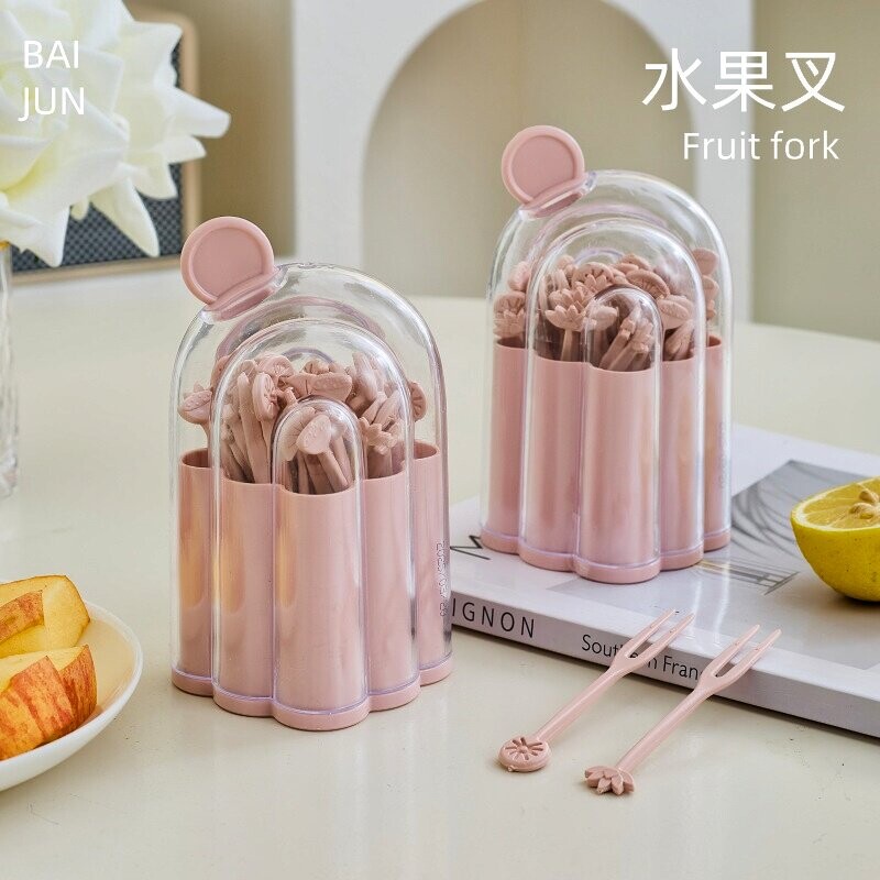 水果叉套装水果签一次性塑料甜品点心蛋糕叉子家用双齿水果插