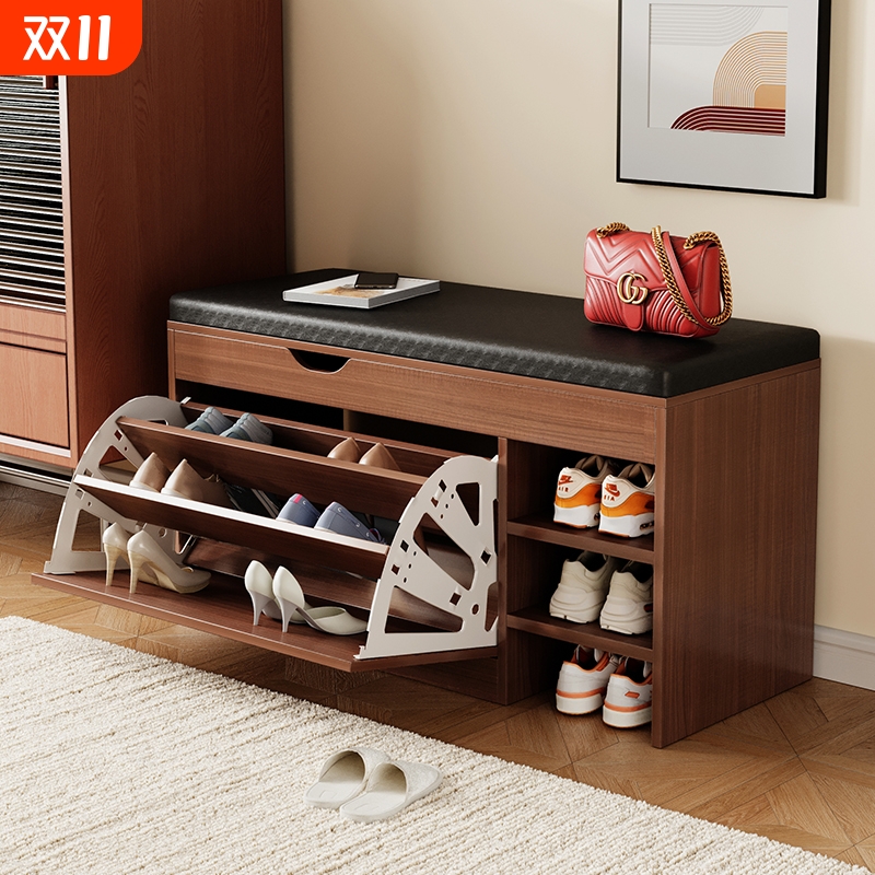 实木入户换鞋凳家用可坐鞋柜坐凳一体鞋架软包坐垫玄关进门穿鞋凳
