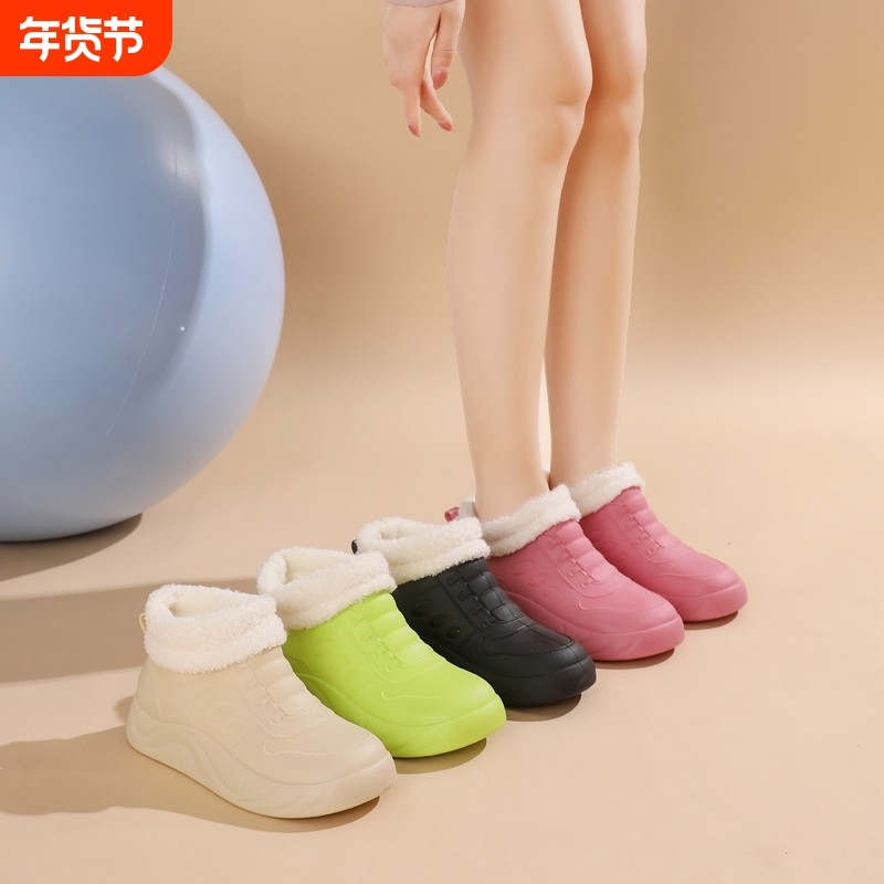 新款短筒雨鞋防滑防水鞋低帮女士高档加绒雨靴厚底水靴工作轻便