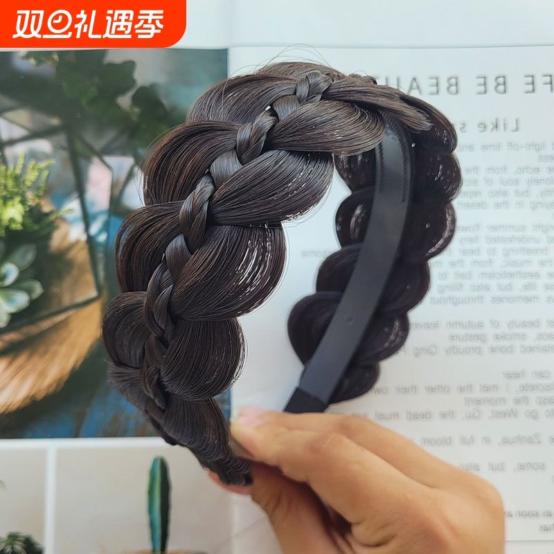 假发鱼骨辫发箍女加宽葫芦辫发窟仿真高颅顶遮发缝夹心麻花辫压发