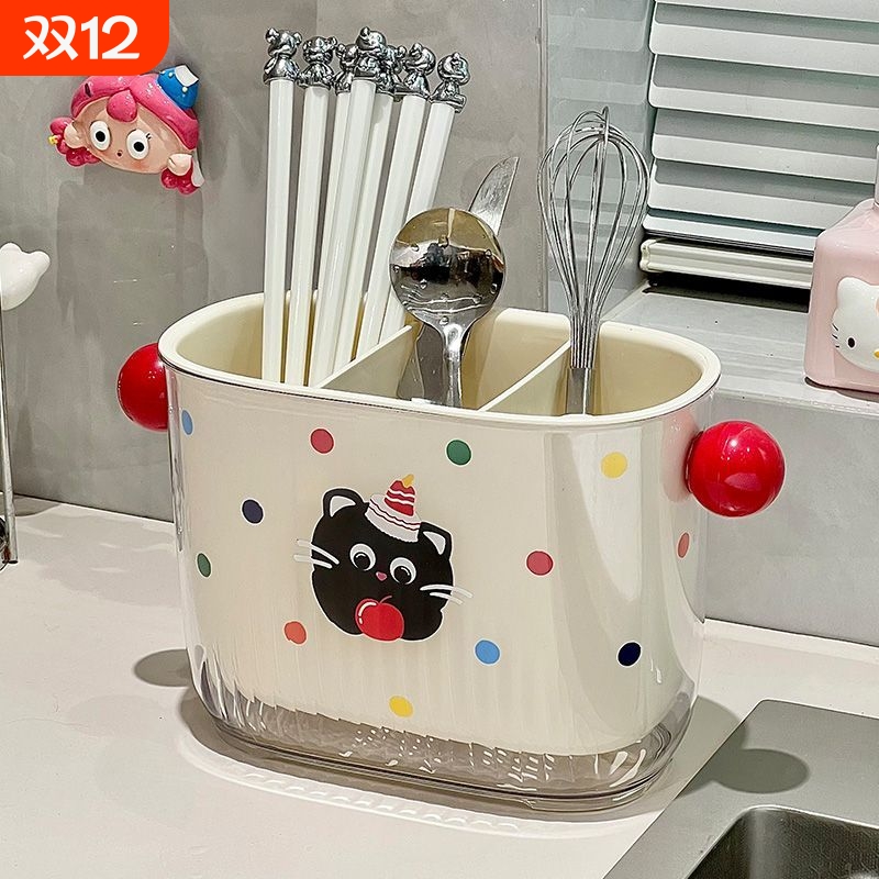 家用桌面双层加厚置物架餐具厨房勺子筷子收纳盒