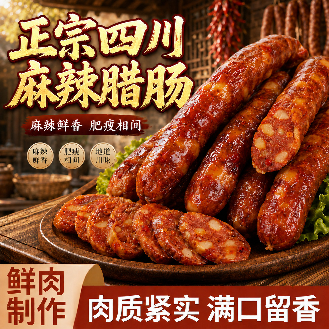 腊肠四川特产农家自制麻辣香肠正宗川味烟熏腊肉腊味纯肉肠早餐