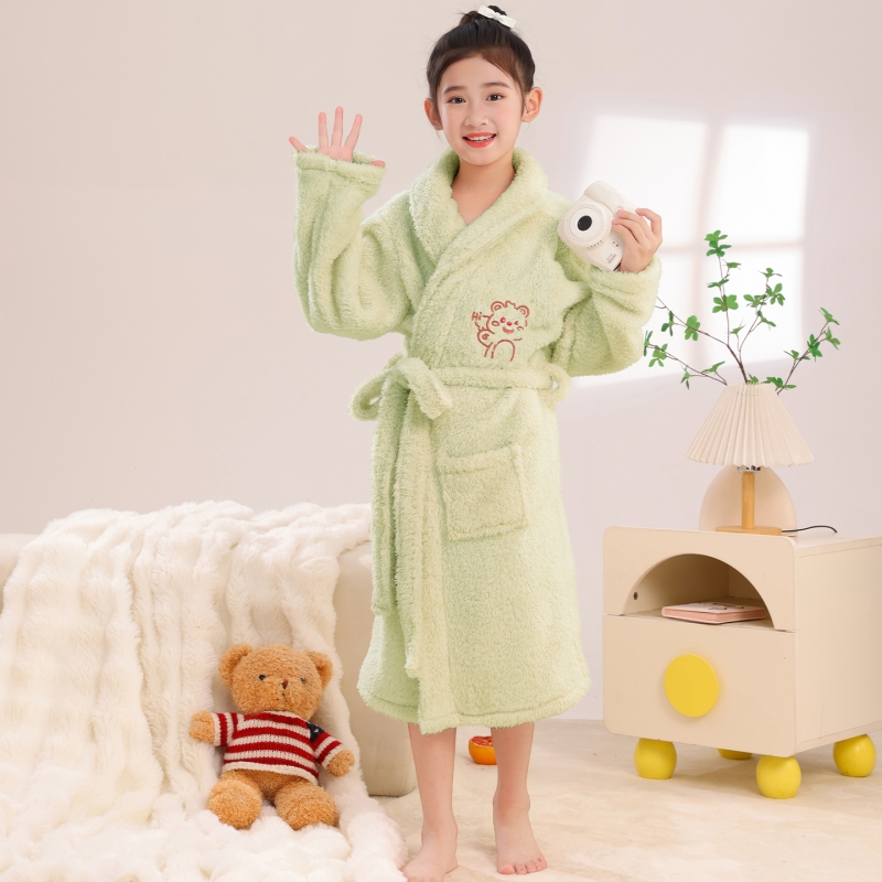 儿童睡袍秋冬季珊瑚绒加厚法兰绒中大童小女孩睡衣家居服女童浴袍
