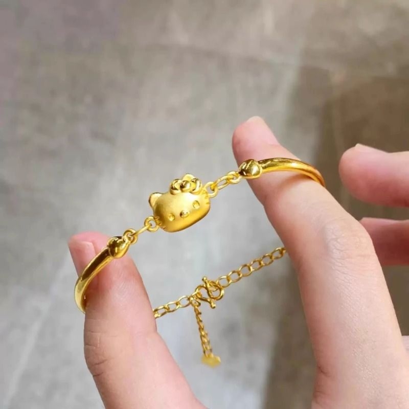 深圳水贝黄金可可爱爱哈喽足金手镯kt猫少女心手链凯蒂猫