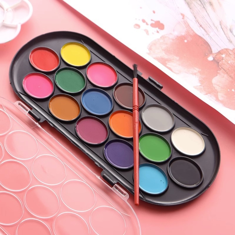 水彩/固体AA1sn0-颜料16色盒工具初学者调色盘美术绘画水粉考试