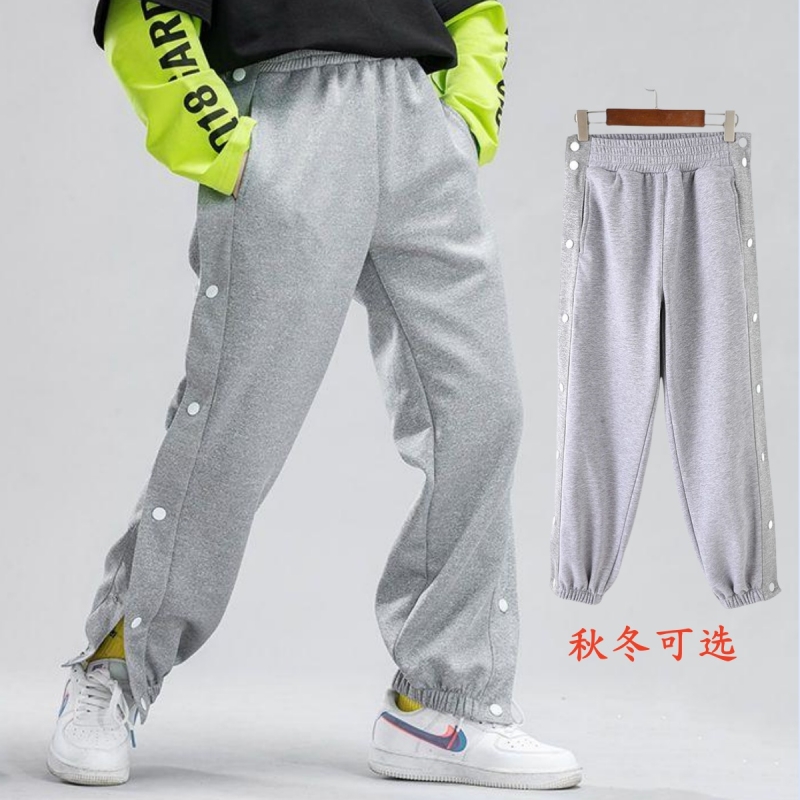 秋冬初中生中小学生排扣裤全开篮球训练裤加绒大童运动裤男童长裤