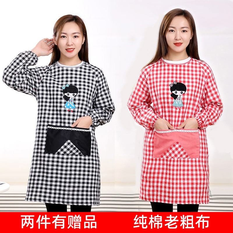 厨房纯棉围裙长袖罩衣反穿工作服包邮防油韩版时尚成人女男士劳保