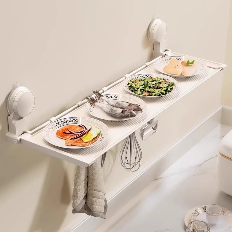 吸盘式厨房置物架免打孔收纳架折叠壁挂备菜调料架太空铝上墙收纳